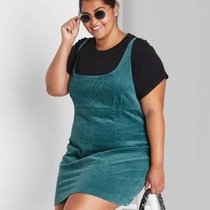 Women's Cord Fitted Pinafore Teal Dress 4X - Wild Fable Target NWT